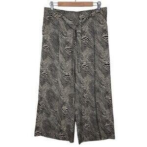 NWT Maison d'Amelie Women's Black Beige Zebra Print Lightweight Pants L